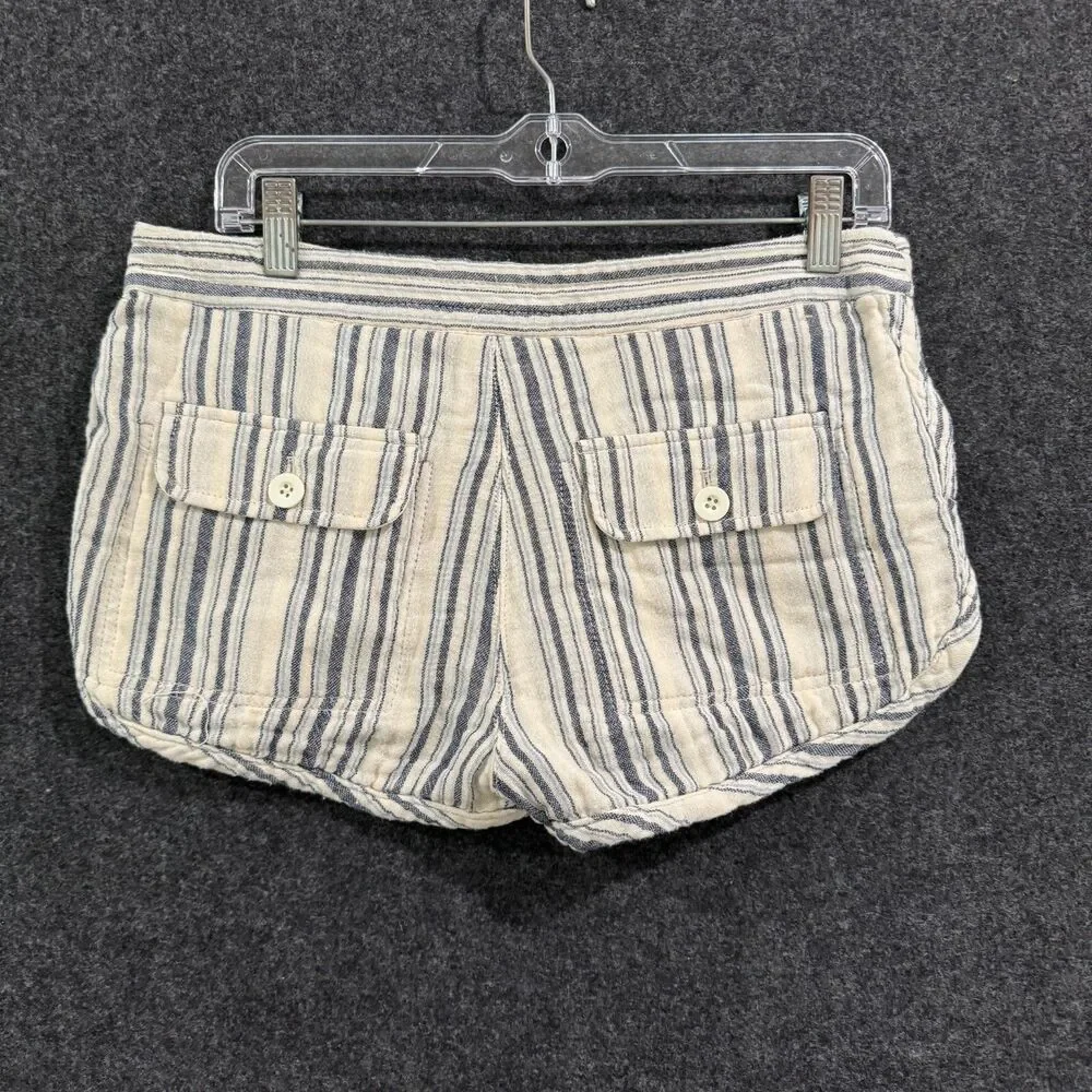 Free People Shorts Women's 2 Ivory Blue Striped Summer Beach Mini - Picture 6 of 9